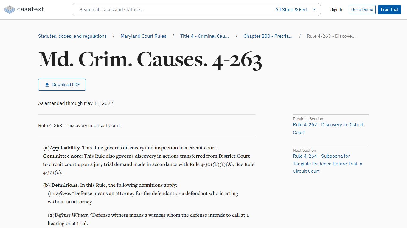 Md. Crim. Causes. 4-263 - Casetext
